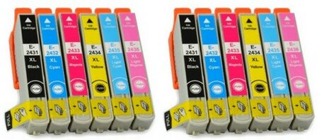 Epson T2431-T2436 voordeelpakket (2 complete sets, 12 cartridges)