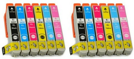 Epson 24XL (T2431-T2436) voordeelpakket (2 complete sets, 12 cartridges)